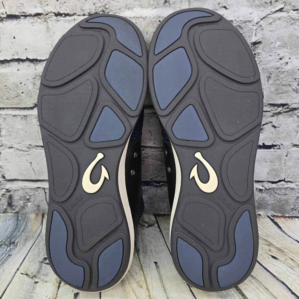 OluKai Makia Ulana Sneakers Mens 10 Navy Blue Leather Mesh Casual Slip On 10361 - Picture 8 of 9